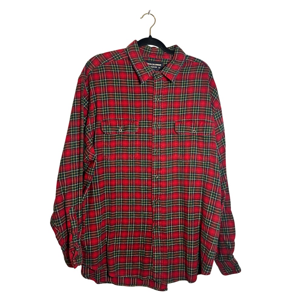 Abercrombie & Fitch Mens XL Red Green Plaid Flannel Button Down Shirt Cotton VTG